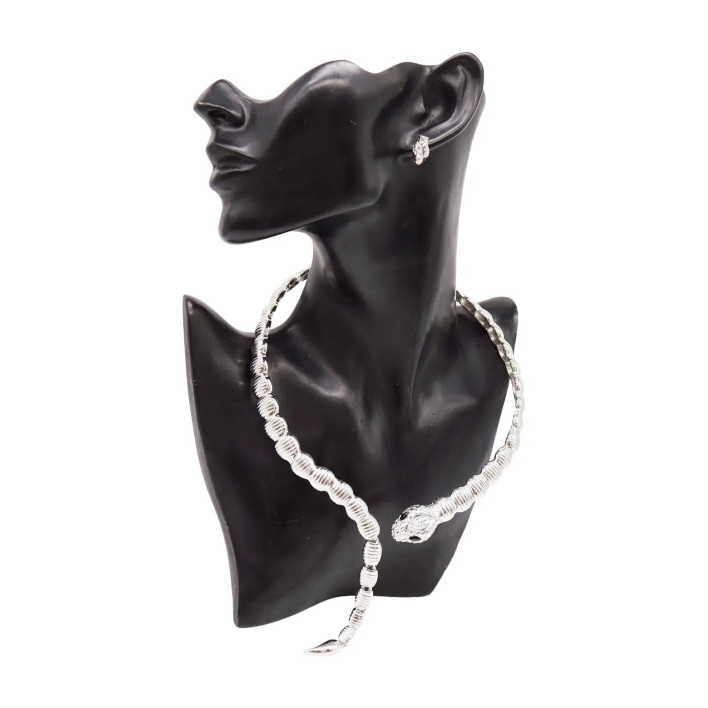 Women Silver Metal Wrap Around Cobra Snake Short Necklace