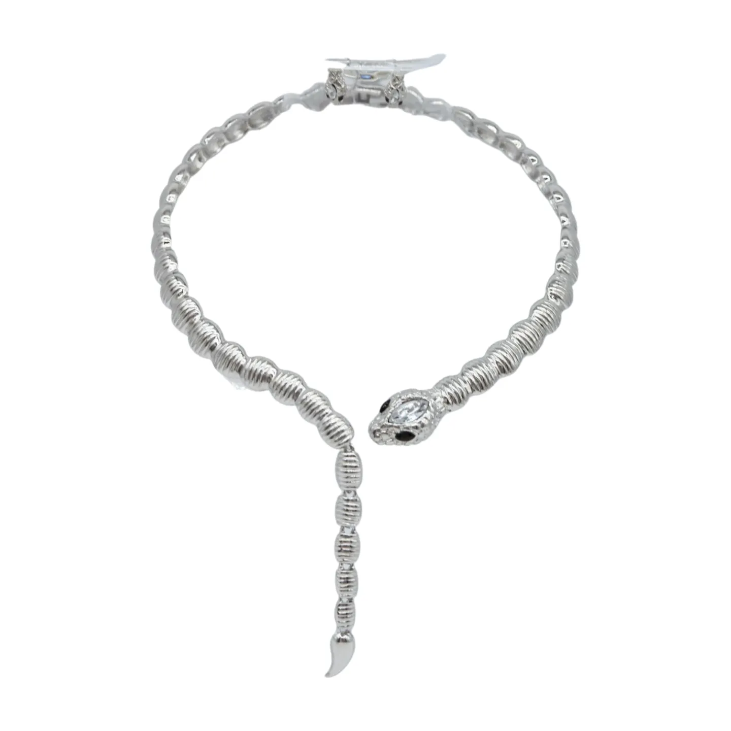 Women Silver Metal Wrap Around Cobra Snake Short Necklace