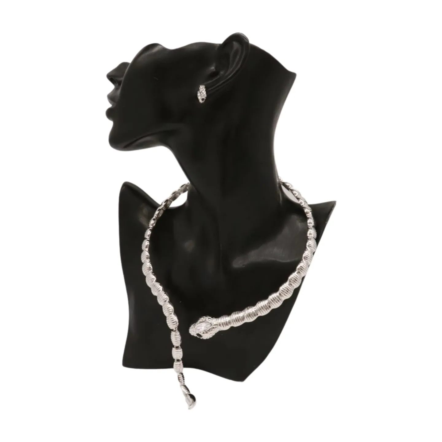 Women Silver Metal Wrap Around Cobra Snake Short Necklace
