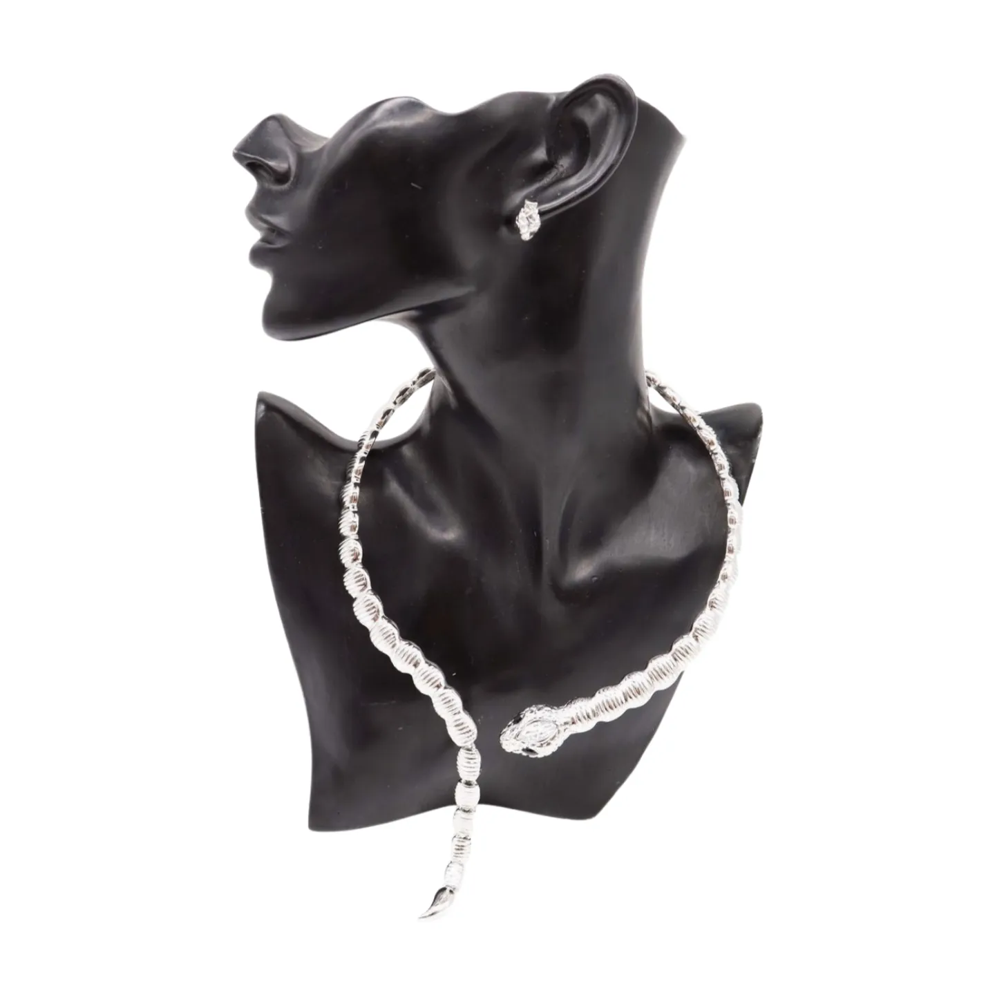 Women Silver Metal Wrap Around Cobra Snake Short Necklace