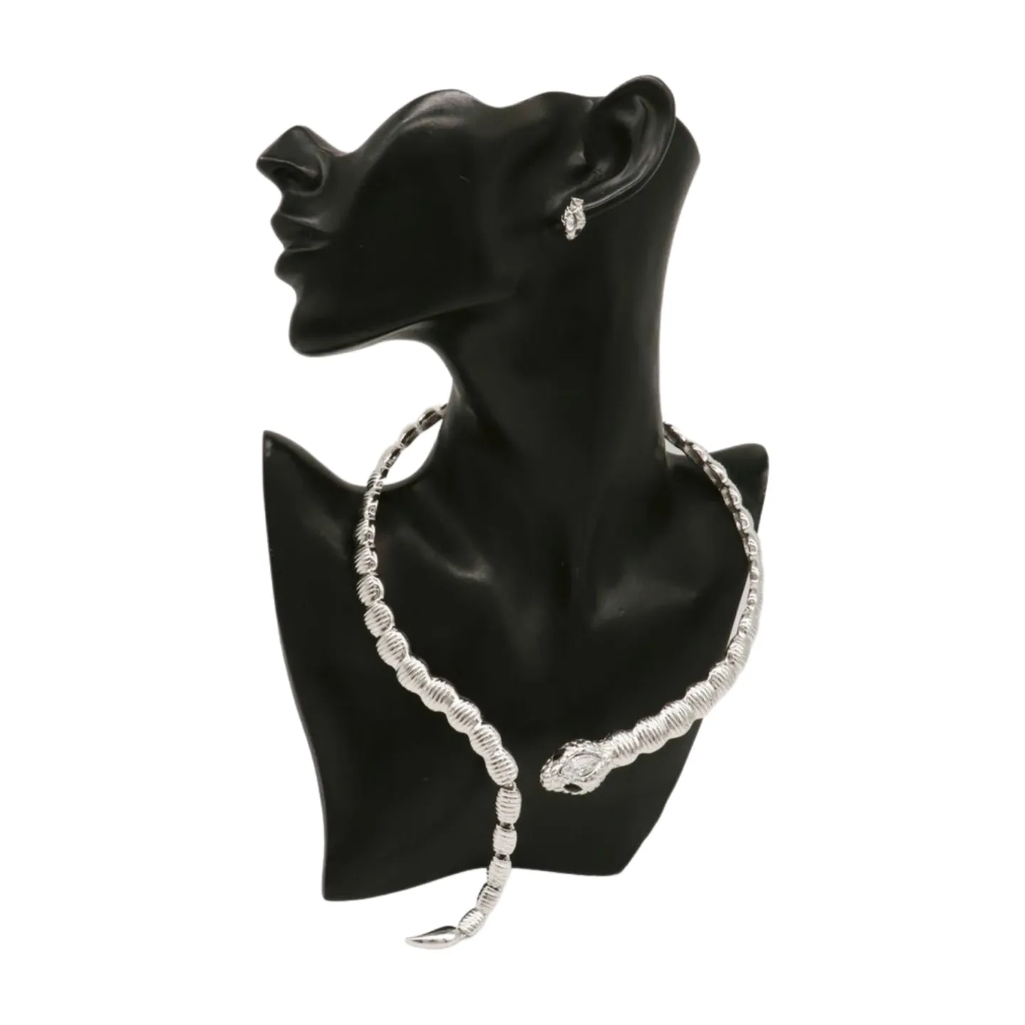Women Silver Metal Wrap Around Cobra Snake Short Necklace