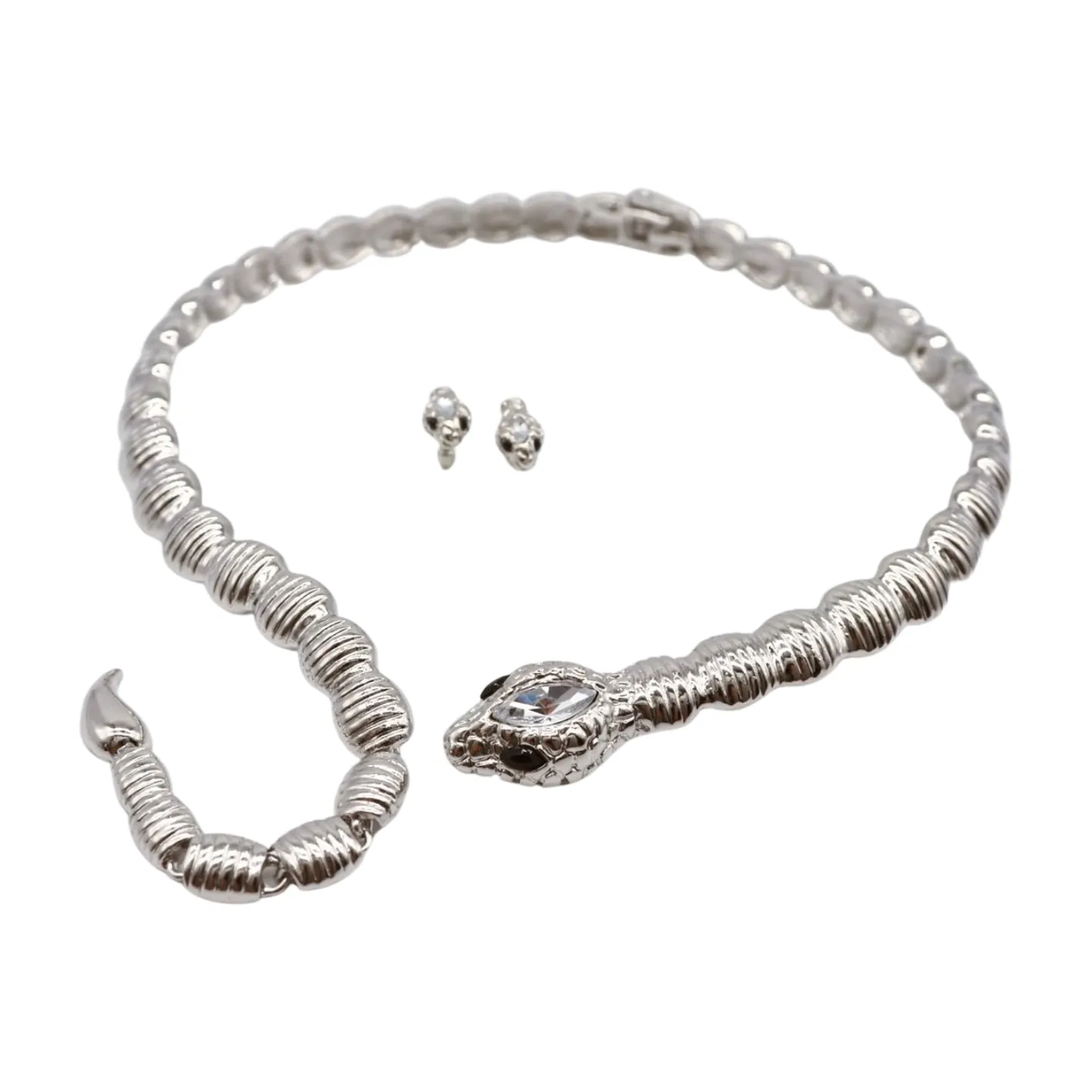 Women Silver Metal Wrap Around Cobra Snake Short Necklace