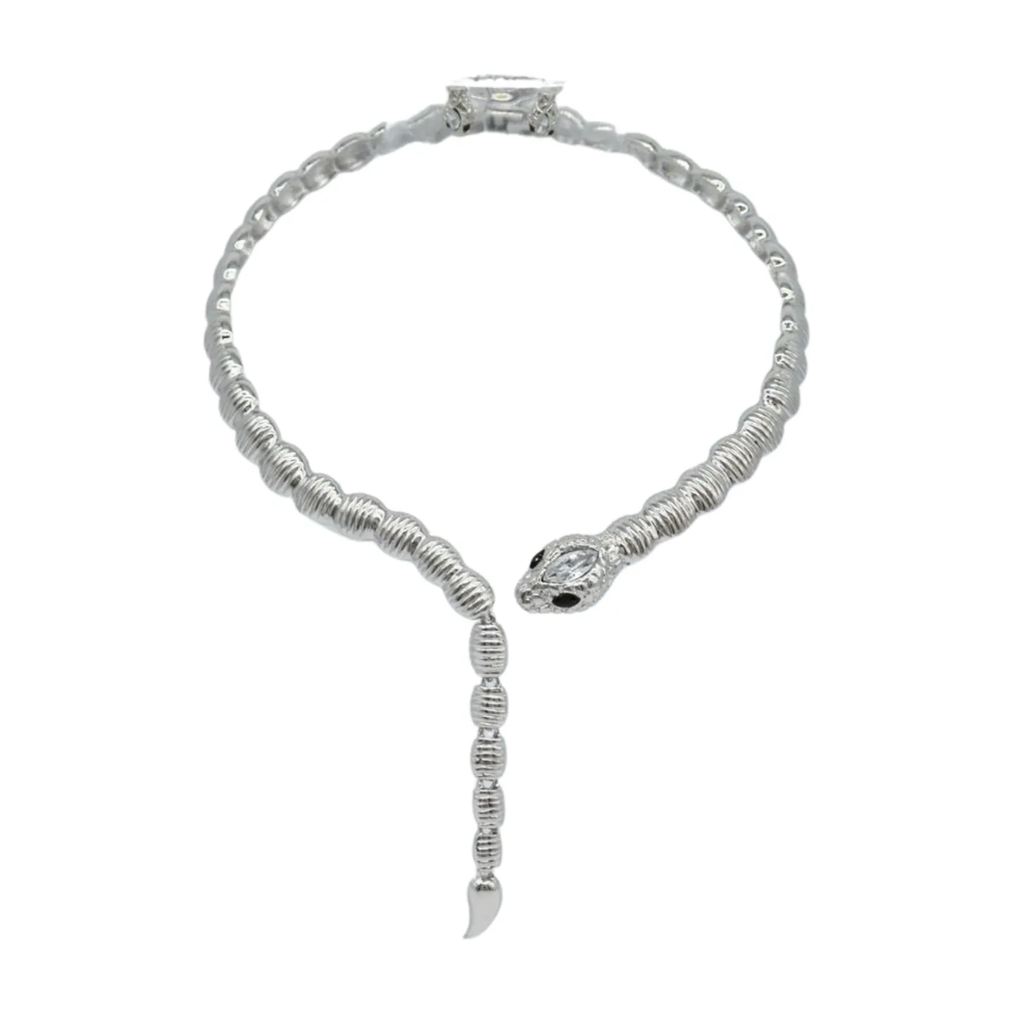 Women Silver Metal Wrap Around Cobra Snake Short Necklace