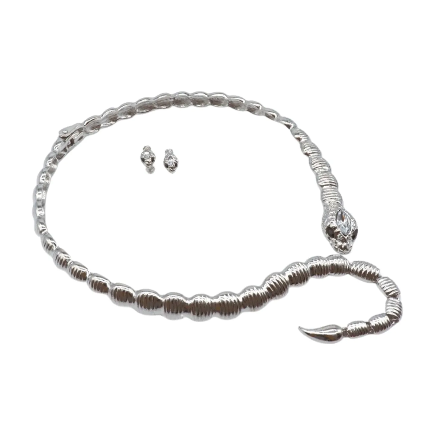 Women Silver Metal Wrap Around Cobra Snake Short Necklace