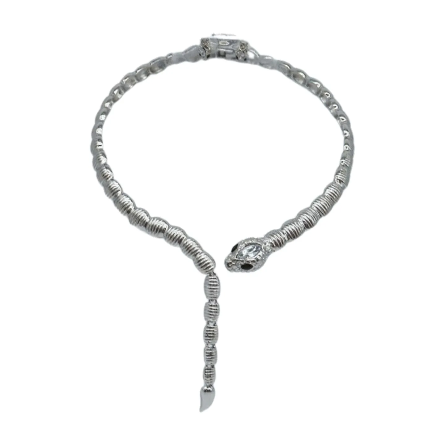 Women Silver Metal Wrap Around Cobra Snake Short Necklace